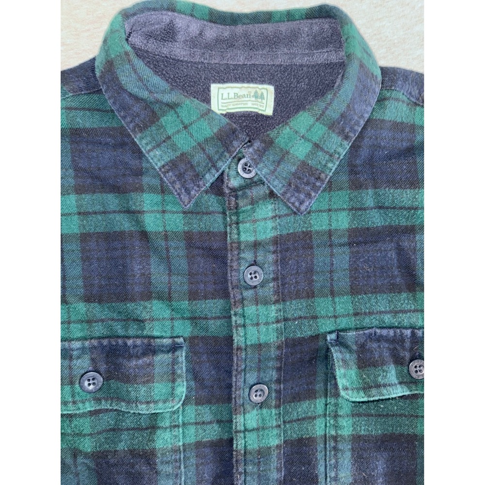 LL Bean Mens Blackwatch Plaid Fleece Lined Flannel Shirt Jacket Size Large